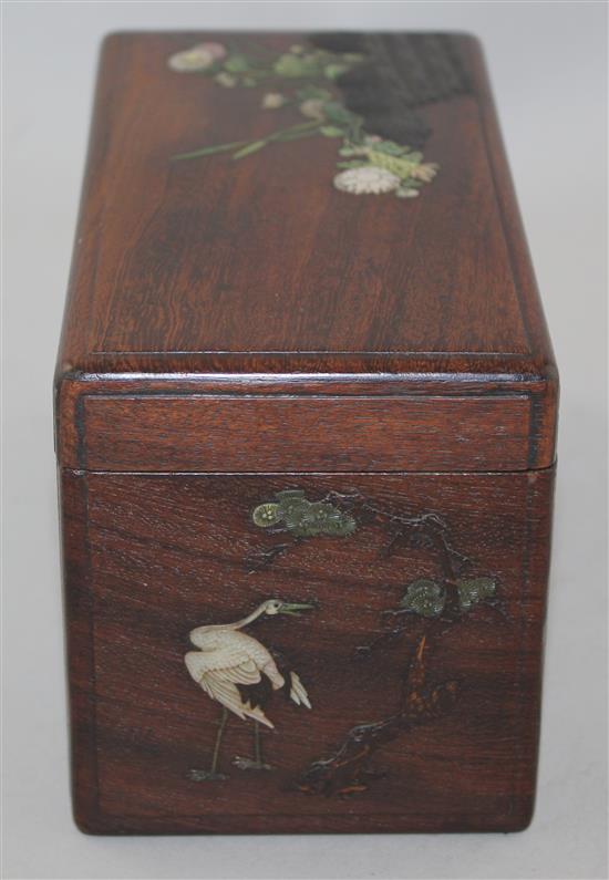 A fine Japanese shibayama type hardwood rectangular box, Meiji period, 18.5cm